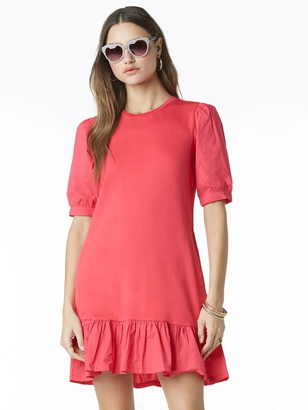 Tart Collections dress mini “Tenley”Azalea Pink Puff Sleeve Ruffle Hem XS/S/M